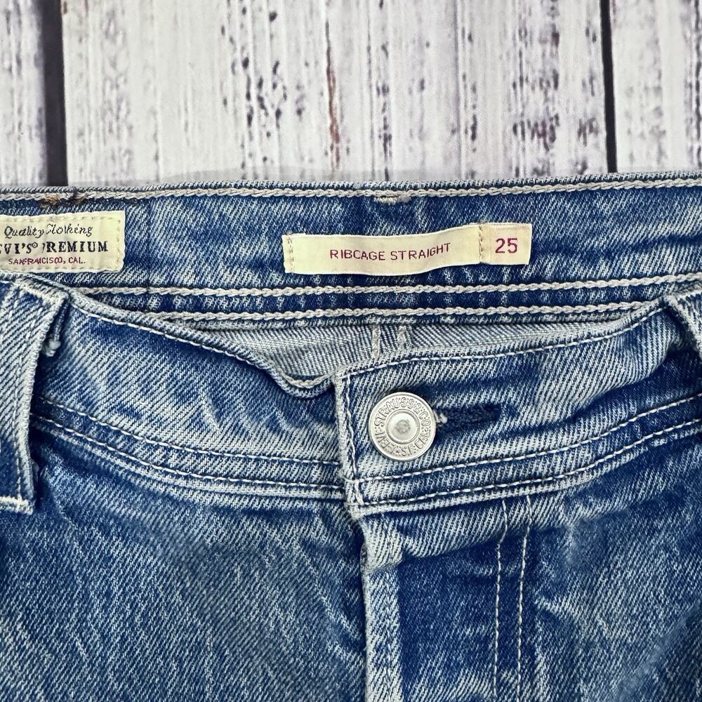 Levi’s Ribcage Straight Big E Jeans 25 Light Wash High Rise Button Fly - Picture 7 of 9